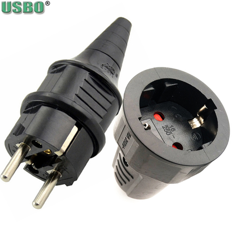 Black EU 16A 250V Korea Russia France Germany Grounded Industry Assemble Wired Power Cable Connector Female Male Socket Plug ► Photo 1/6