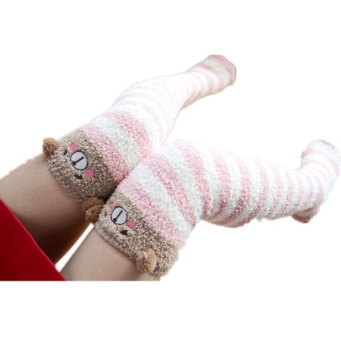 Japanese Mori Girl Animal Modeling Knee Socks Striped Cute Compression Autumn Winter Warm Sock Kawaii Cozy Long Thigh High Socks ► Photo 1/6