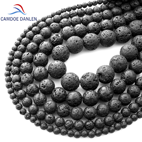 Natural Stone Black Lava Volcanic Stone Loose Beads  4 6 8 10 12 14 16 18MM Fit Diy Charm Beads For Jewelry Making Accessories ► Photo 1/6