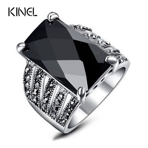 New 2016 OL Fashion Jewelry Vintage Look Black Ring Mosaic Big Square Glass Drill Silver Plated Punk Rings For Women Love Gift ► Photo 1/6