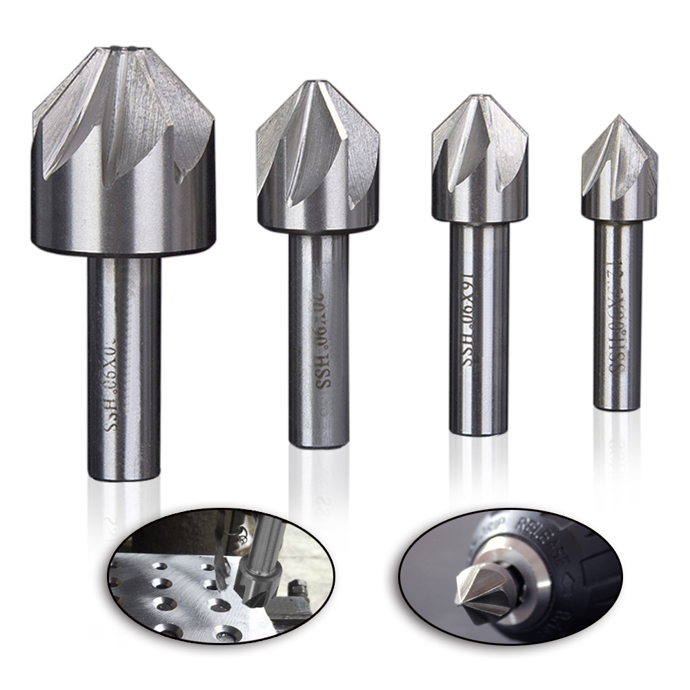 5Pcs Durable Chamfer Countersink Deburring Drill Bit HSS Cutting Metal Tools Set 