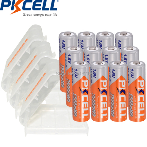 12Pcs PKCELL 1.6V AA 2500MWH Battery NI-ZN Rechargeable batteries AA pilas and 3PC Battery Box Case storage for toy camera ► Photo 1/5
