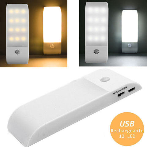 12 LED Motion Sensor Night Light Under Cabinet Light Sensor Closet Light USB Rechargeable W/Magnetic For Wardrobe Kitchen Stairs ► Photo 1/6