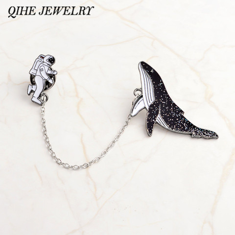 QIHE JEWELRY Astronaut and whales Cartoon brooches Pins Fish Lapel pins Badges Women fashion jewelry Pins wholesale Gift for her ► Photo 1/6