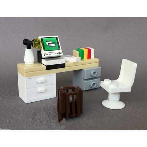 Single City Accessories MOC Bricks DIY Desk Table for Office Computer Book Building Blocks Furniture Toys For Children ► Photo 1/5