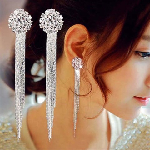 Korean Fashion Jewelry Personality Temperament Crystal Tassel Earrings Bridal Earrings For Women Long Earrings  Oorbellen ► Photo 1/5