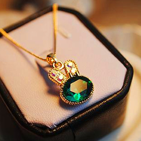 European Fashion Simple Green Sea Exquisite Jewelry Cute Rabbit Pendant Crystal Necklace Female Jewelry Maxi Necklace Choker ► Photo 1/1