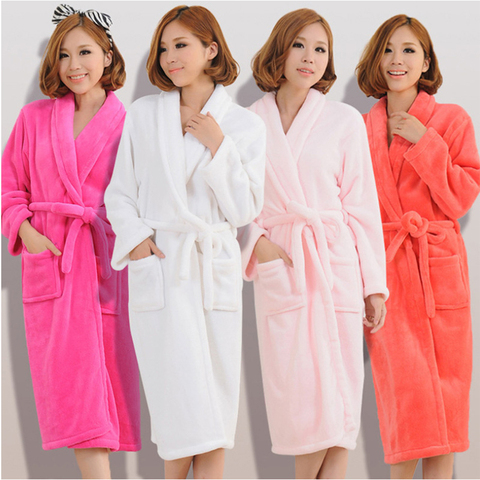 Women Men Flannel Bath Robe Sleepwear 2022 Autumn Winter Solid Plush Couple Bathrobe Thick Warm Female Robe Dropshipping ► Photo 1/6