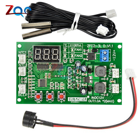 DC 12V Dual 3-wire Fan LED Intelligent Digital Temperature Thermostat Governor Motor Speed Controller Switch Module NTC Sensor ► Photo 1/6