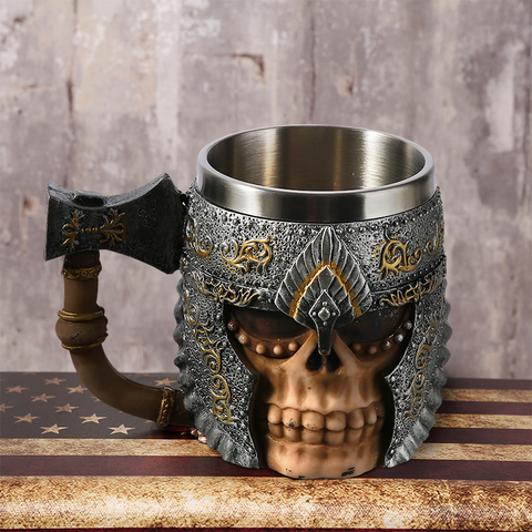 1Pcs 3D Axe ePacket Handle Viking Warrior 450ML Skull Mug Gothic Tankard Halloween Decoration Skeleton Cup Beer Stein Man Gift ► Photo 1/6