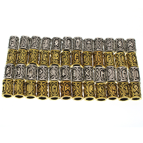 24pcs/Set Vintage Runes Viking Beard Beads TIWAZ TYR Sol Runes Tube Spacer Beads Charms For Hair Necklace Bracelet DIY Jewelry ► Photo 1/4