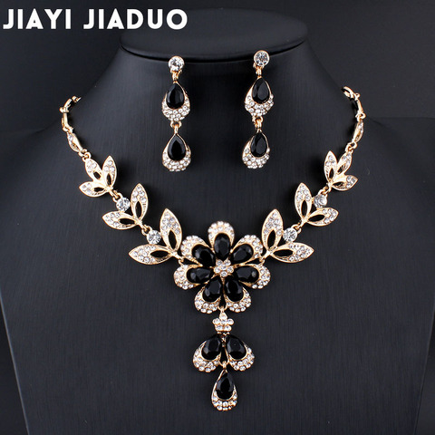 jiayijiaduo Hot African female costume Jewelry set for women Gold color Black Red Golde-color Necklace earrings set wedding ► Photo 1/6