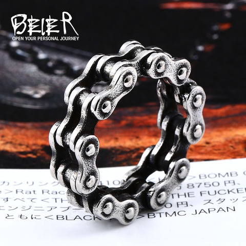 BEIER 316L Stainless Steel Motorcycle Car Chain Boy Ring Punk Rock link Men's biker Ring High Quality Jewelry LLBR8-514R ► Photo 1/5