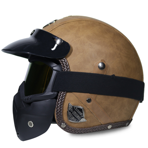 HOT sale Open Face Half PU Leather Helmet Moto Motorcycle Helmets vintage Motorbike Headgear Casque Casco For  helmet ► Photo 1/6