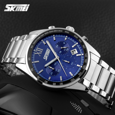 Top Luxury Brand SKMEI Chronograph 6 Function Hand Military Men Watch Full Steel Quartz Watches Brand Reloj Deportivo Hombre ► Photo 1/6