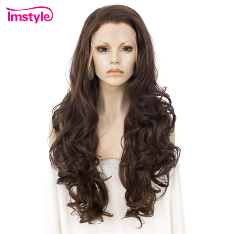 Imstyle Brown Wig Wavy Long Lace Front Wig For Women Synthetic Hair Wig Natural Hairline Heat Resistant Fiber Cosplay Daily Wig ► Photo 1/5