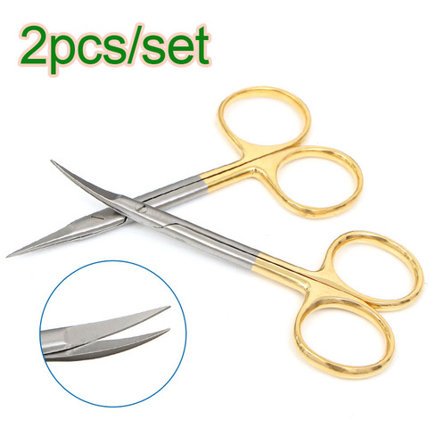 2pc/set 9.5CM bend head Ordinary cheap medical surgical eye scissors beauty scissors cut tissue scissors ► Photo 1/1