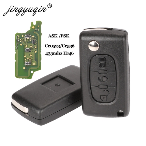 jingyuqin Ce0523 Ce0536 ASK/FSK 433Mhz ID46 For Peugeot 407 307 308 607 3 Buttons Flip Remote Fob Car Key VA2/HU83 Blade ► Photo 1/4