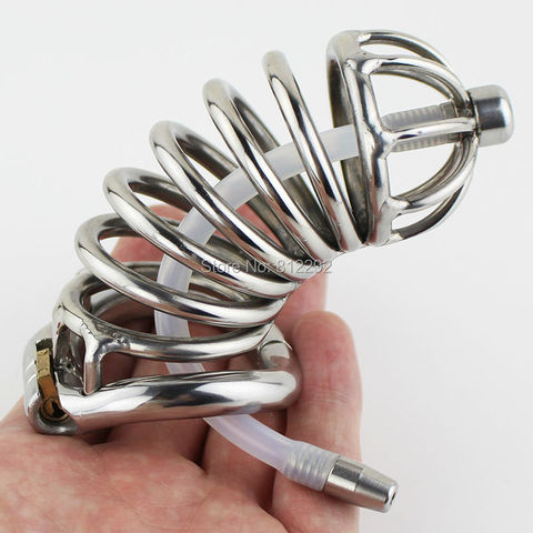 Male Chastity Urethral with Removable Silicone Urethral Sound Extended Version Cock Cage New Ring Adult Chastity Device ► Photo 1/6