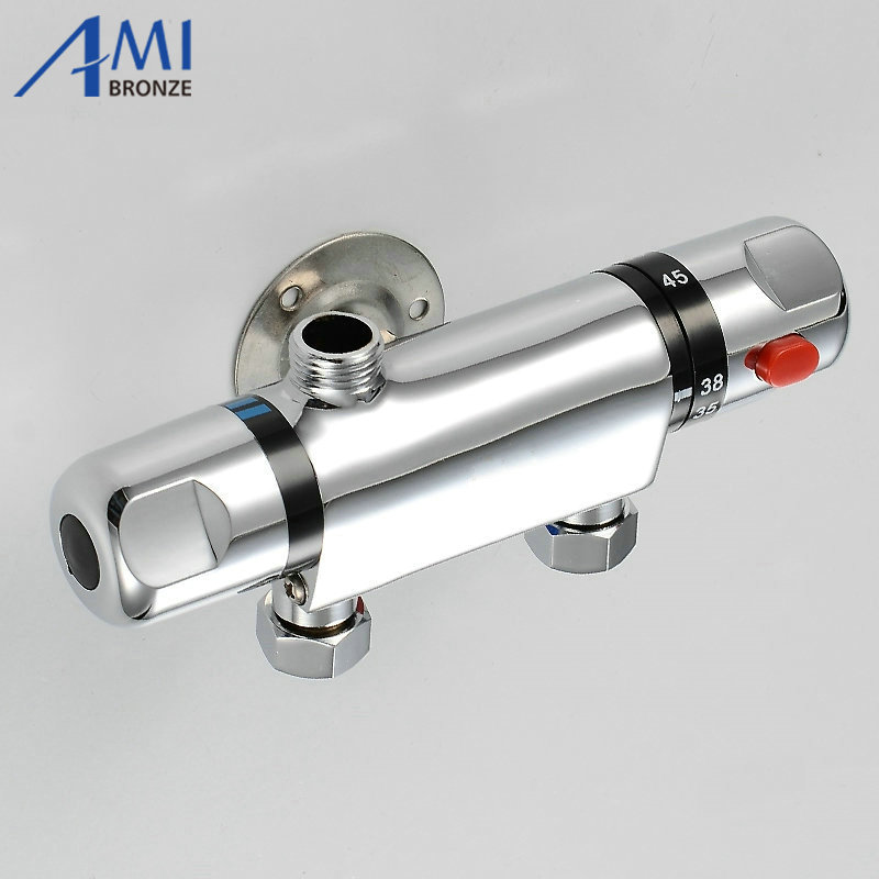 Wall Mounted Shower Thermostatic Control Valve Faucet Chrome Bathroom Mixer Tap