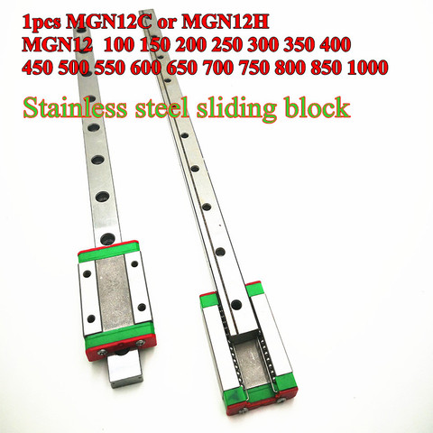 12mm Linear Guide MGN12 L=100 200 300 350 400 450 500 550 600 700 800 mm linear rail way + MGN12C or MGN12H Long linear carriage ► Photo 1/1