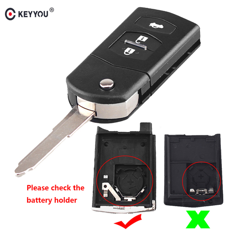 KEYYOU For Mazda 3 5 6 Folding Flip Remote Car Key Replacement Black FOB Shell Case Fob 3 buttons key Replacement ► Photo 1/6