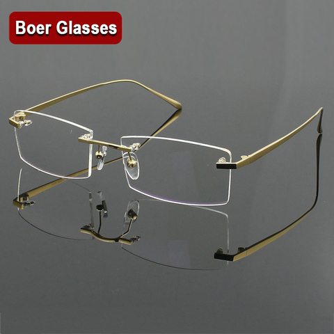 100% Pure Titanium Men'S Eyeglasses Frame Optical Glasses RXable Rimless Glasses Light  Weight 4 Colors  YASHILU 1179 ► Photo 1/6