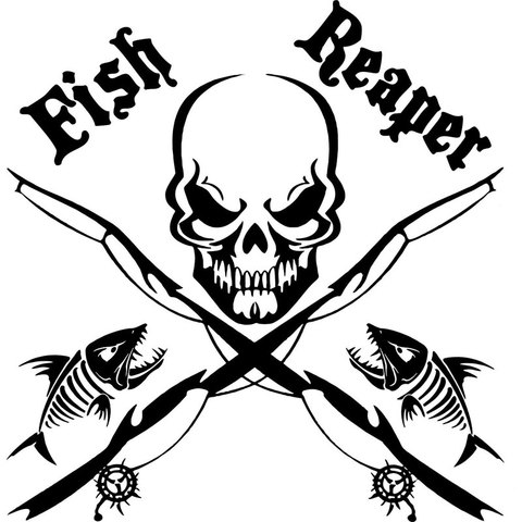 17CM*17CM Fish Reaper Skull Fishing Rod Car Boat Truck Window Vinyl Decal Graphic Sticker Stylings Black Sliver C8-0731 ► Photo 1/6