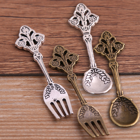  6PCS Mixed Two Colors Trendy Flowers Vintage Fork Spoon Tableware Pendants Charms For Jewelry Making Charm ► Photo 1/4