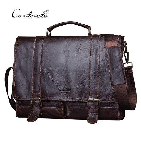 CONTACT'S 2022 Men Retro Briefcase Business Shoulder Bag Leather Handbag Bag Computer Laptop Messenger Bags Men's Travel Bags ► Photo 1/6