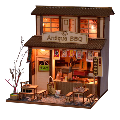 Cutebee DIY House Miniature with Furniture LED Music Dust Cover Model  Building Blocks Toys for Children Casa De Boneca