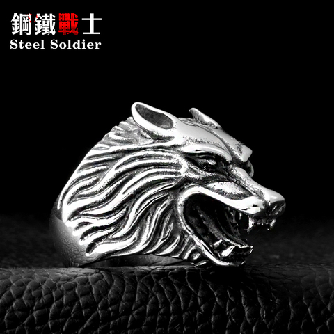 Steel soldier Drop Ship Fashion Jewelry Super Cool Wolf Rings Stainless Steel Punk Biker Man Ring ► Photo 1/1