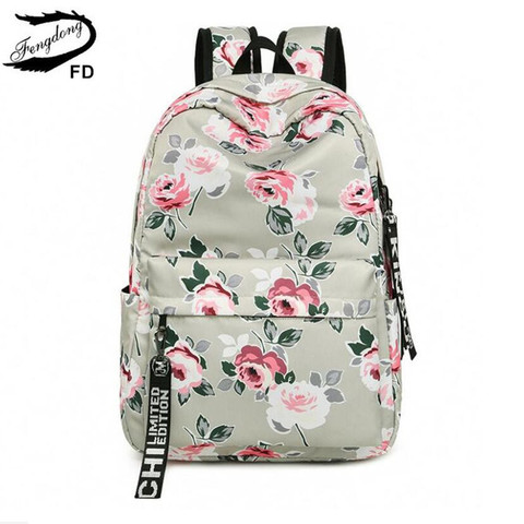 FengDong chinese style floral school backpack flowers backpacks for teenage girls school bags laptop computer bag schoolbag gift ► Photo 1/6