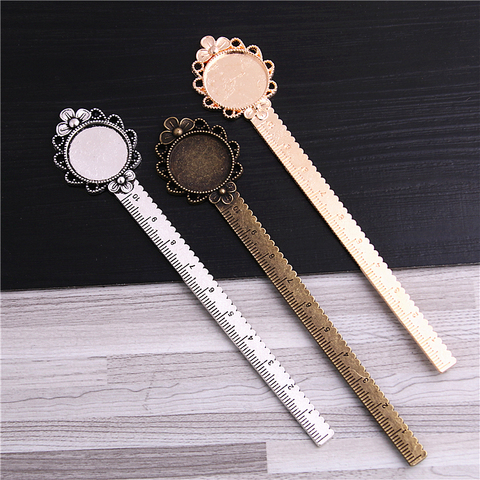 Sweet Bell 5pcs/lot two color  Alloy Cameo Round flower ruler Bookmarks 28*138mm(Fit 20mm) Round Cabochon Settings 13B1601 ► Photo 1/6