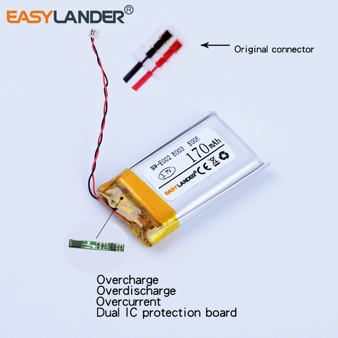 Easylander Replacement 3.7V 170mAh li-Polymer Li-ion Battery For SONY MP3 NW-E002 NW-E003 NW-E005 Original plug 401833 ► Photo 1/3