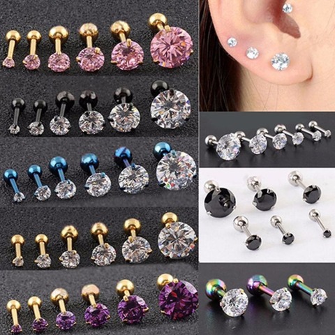 1PC Fashion CZ 3 Prong Tragus Cartilage Stainless Steel Ear Stud Crystal Zircon Earrings Piercing Jewelry Gold Clear boucle ► Photo 1/6