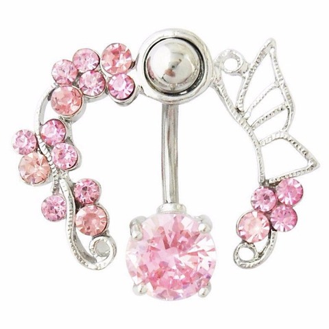 Fancy Pink Navel Studs Flower Butterfly Crystal Belly Ring Body Piercing Jewelry Body Jewelry 1 Piece ► Photo 1/6