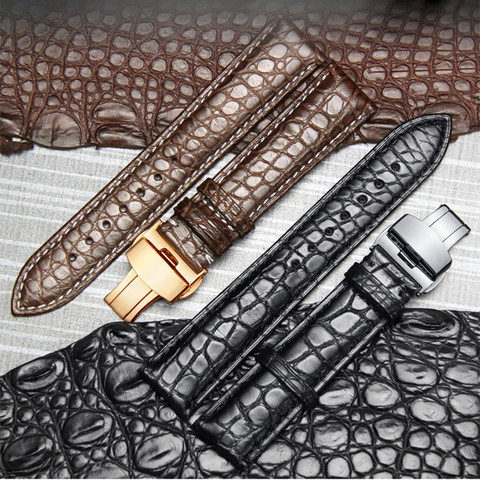 High-end Crocodile Alligator Leather Watch Band Strap Replacement Deployment Double-Push Buckle for Luxury Watches 20 22 24mm ► Photo 1/6