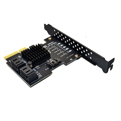 JMS585 chip 5 ports SATA 3.0 to PCIe expansion Card 4X Gen 3 PCI express SATA Adapter SATA 3 Converter with Heat Sink for HDD ► Photo 1/1