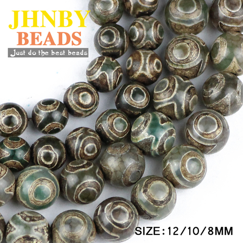 JHNBY China Tibetan Dzi Eyes beads Natural Green carnelian Stone 8/10/12MM Round Loose beads for jewelry making bracelet DIY ► Photo 1/3