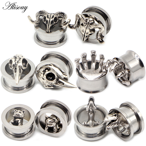 Alisouy 2pcs Piercing Ear Gauges Expander Stainless Steel Dinosaur Earrings Plugs Tunnels Screw Fashion Piercing Body Jewelry ► Photo 1/6