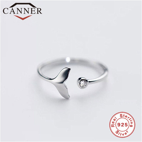 CANNER S925 Sterling Silver Adjustable Mermaid Tail Open Ring Simple Lovely Fashion Jewelry for Women Girls TW ► Photo 1/6