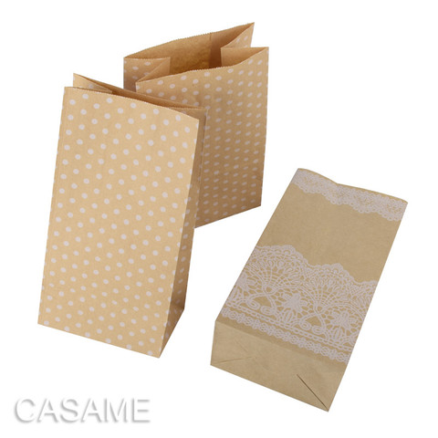 50pcs/ Lot Treat Candy Bag High Quality Party Favor Paper Bags Chevron  Polka Dot Stripe Printed Paper Craft Bags Bakery Bags