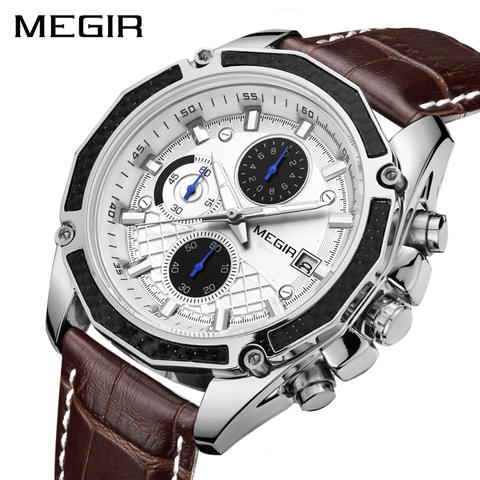 MEGIR Official Quartz Men Watches Fashion Genuine Leather Chronograph Watch Clock for Gentle Men Male Students Reloj Hombre 2015 ► Photo 1/6
