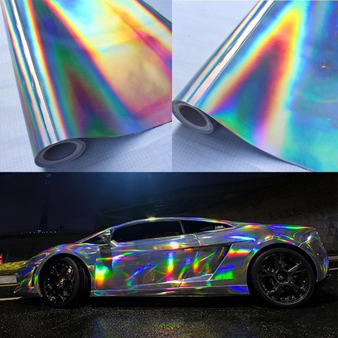 30*100cm Silver Laser Chrome Plating Vinyl Holographic Auto Car Wrap Film Rainbow Car Body Decoration Chrome Sticker Sheet Decal ► Photo 1/6