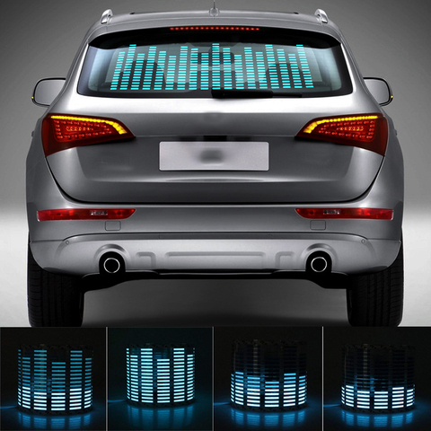 90*25cm Car Blue LED Music Rhythm Flash Light Sound Activated Sensor Equalizer Rear Windshield Sticker Styling Neon Lamp Kit ► Photo 1/6