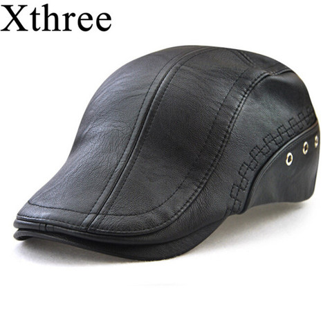 Xthree spring men's hat Faux Leather Beret hat casquette cap Hats for Men  Visors Sun hat Gorras Planas Flat Caps PU - Price history & Review