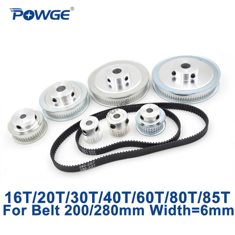 POWGE GT2/2GT Synchronous Pulley Belt Set 16T:60T 20T:60T 30T:60T 40T:60T Reduction Speed Ratio Timing Belt Pulley Kit 200/280mm ► Photo 1/5
