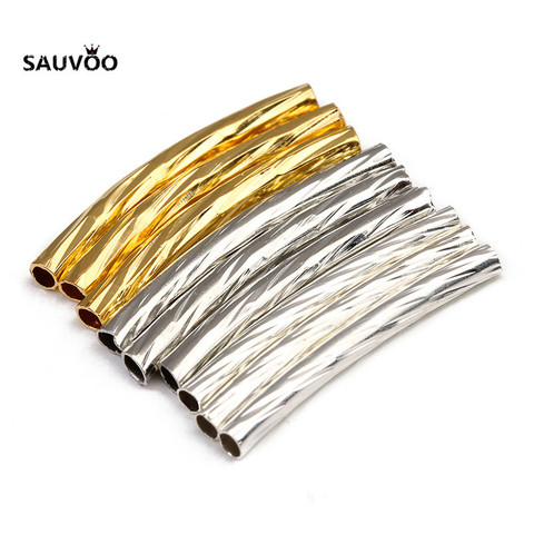 100 pcs/lot 2*20mm Gold Silver Rhodium Color Copper Curved Long Tube Beads Connectors DIY Necklace Bracelet Findings Material ► Photo 1/6