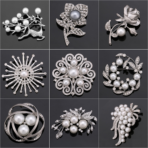 Baiduqiandu Factory Direct Crystal Diamante and Imitation Pearl Fashion Flower Plant Brooch Pins for Women in Assorted Designs ► Photo 1/6